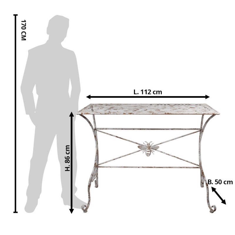 Clayre & Eef Tavolo da giardino 112x50x86 cm Bianco Marrone  Ferro Ape