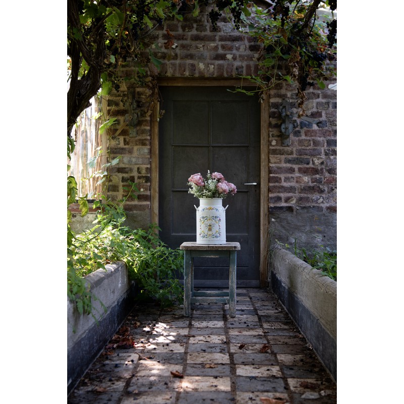 Clayre & Eef Decorative Milk Churn Ø 19x30 cm White Metal Bee and Flowers