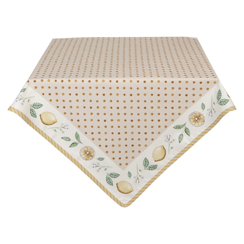 Clayre & Eef Nappe 100x100 cm Beige Jaune Coton Carré Citron