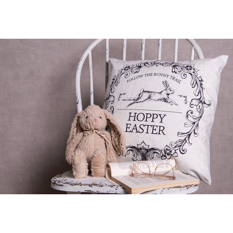 Clayre & Eef Housse de coussin 45x45 cm Beige Noir Polyester Lapin