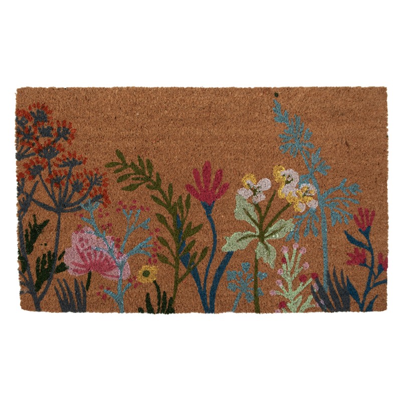 Clayre & Eef Deurmat 75x45 cm Bruin Kokosvezel PVC Bloemen