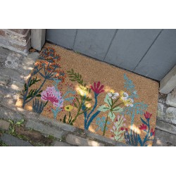 Clayre & Eef Door Mat 75x45 cm Brown PVS Coconut Fiber Flowers