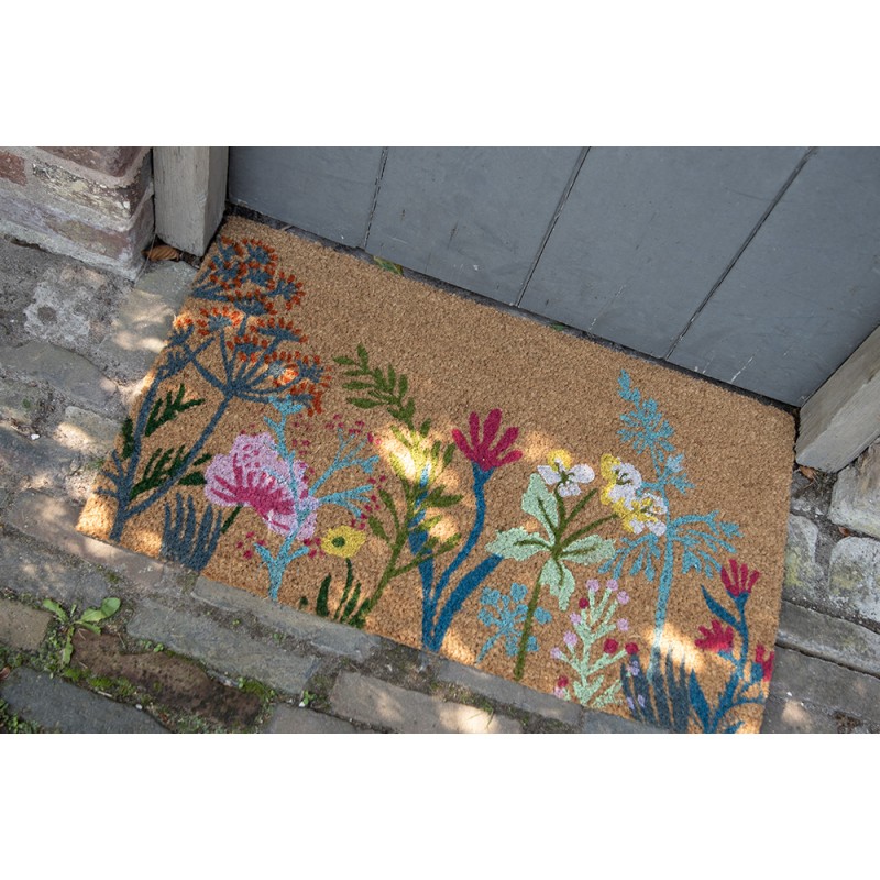 Clayre & Eef Paillasson 75x45 cm Marron Fibre de coco PVC Fleurs