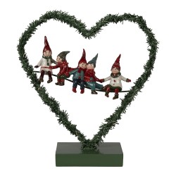 Clayre & Eef Décoration de Noël avec éclairage LED Coeur 26x9x28 cm Vert Métal En forme de coeur