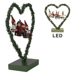 Clayre & Eef Weihnachtsdekoration mit LED-Beleuchtung Herz 26x9x28 cm Grün Metall Herzförmig