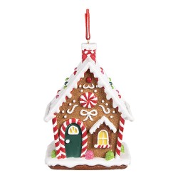 Clayre & Eef Christmas Ornament Gingerbread house 7x5x9 cm Brown Plastic