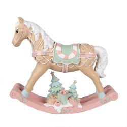 Clayre & Eef Kerstdecoratie Beeld Hobbelpaard 41x10x37 cm Beige Roze Kunststof