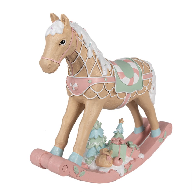 Clayre & Eef Figure de Noël Cheval à bascule 41x10x37 cm Beige Rose Plastique