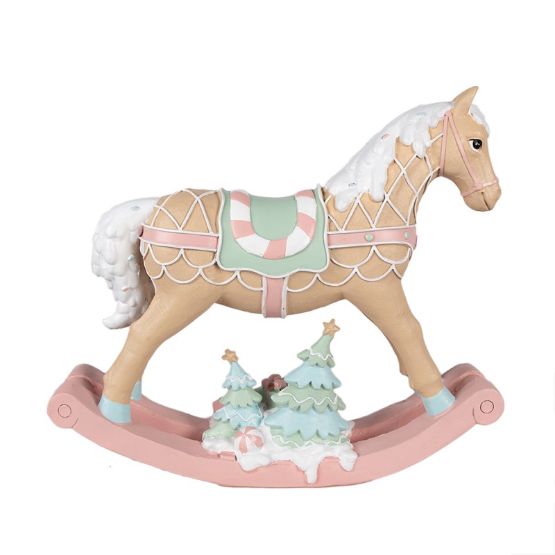 Clayre & Eef Kerstdecoratie Beeld Hobbelpaard 41x10x37 cm Beige Roze Kunststof