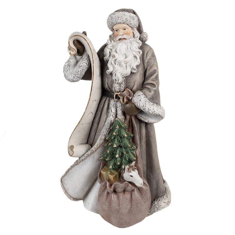 Clayre & Eef Christmas Decoration Figurine Santa Claus 22x18x40 cm Grey Plastic