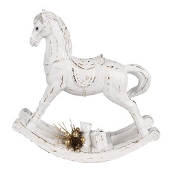 Clayre & Eef Statuetta decorativa di Natale Cavallo a dondolo 25x7x25 cm Bianco Plastica