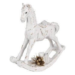 Clayre & Eef Statuetta decorativa di Natale Cavallo a dondolo 25x7x25 cm Bianco Plastica