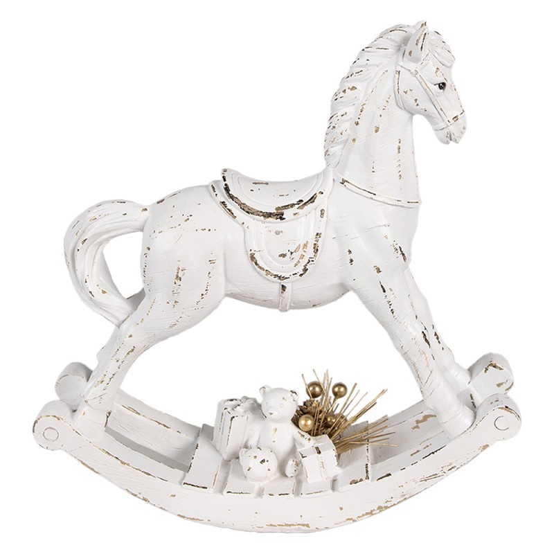 Clayre & Eef Christmas Decoration Figurine Rocking Horse 25x7x25 cm White Plastic