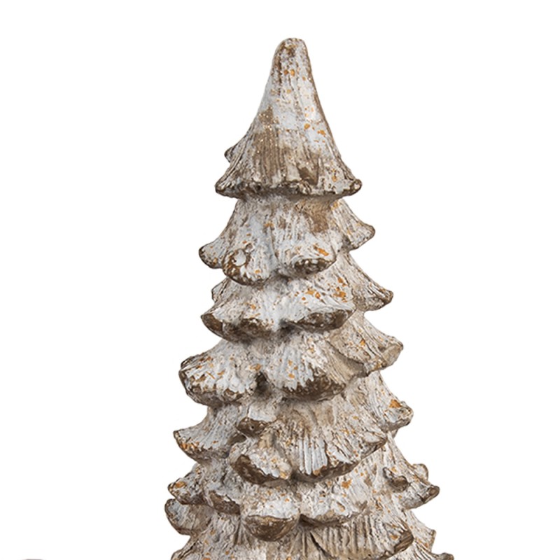 Clayre & Eef Statuetta decorativa Albero di Natale 9x9x18 cm Beige Bianco Plastica