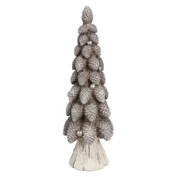 Clayre & Eef Statuetta decorativa Albero di Natale Ø 8x24 cm Marrone Bianco  Plastica