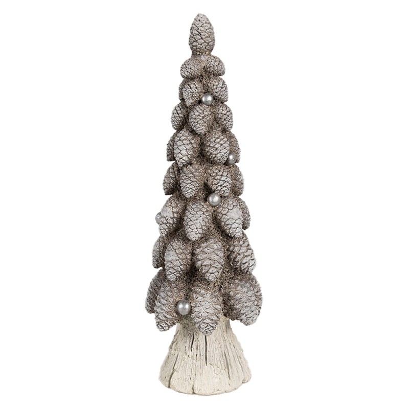 Clayre & Eef Decorative Figurine Christmas Tree Ø 8x24 cm Brown White Plastic