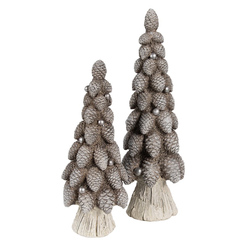 Clayre & Eef Decorative Figurine Christmas Tree Ø 8x24 cm Brown White Plastic