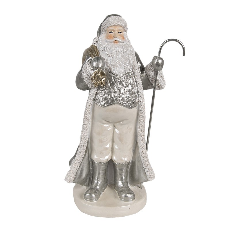 Clayre & Eef Christmas Decoration Figurine Santa Claus 20 cm Silver colored Plastic