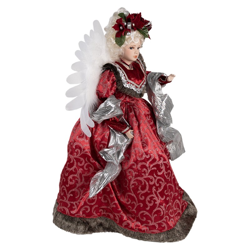 Clayre & Eef Christmas Decoration with LED Lighting and Music Angel 86 cm Red Plastic