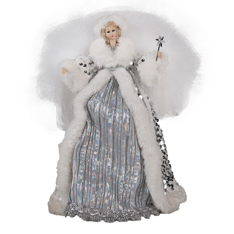 Clayre & Eef Christmas Decoration Angel 28 cm White Silver colored Textile on Plastic