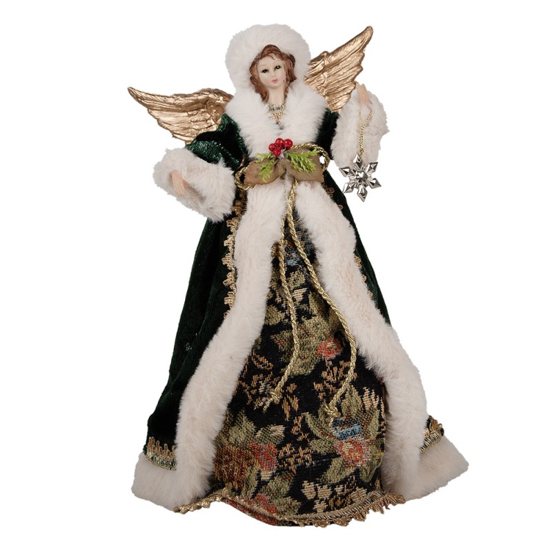 Clayre & Eef Christmas Decoration Figurine Angel 28 cm Beige Green Textile on Plastic