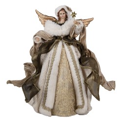 Clayre & Eef Christmas Decoration Angel 28 cm Beige Gold colored Textile on Plastic