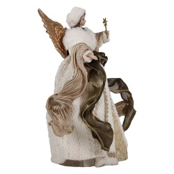 Clayre & Eef Christmas Decoration Angel 28 cm Beige Gold colored Textile on Plastic