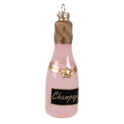 Clayre & Eef Weihnachtsanhänger Flasche Ø 4x12 cm Rosa Glas