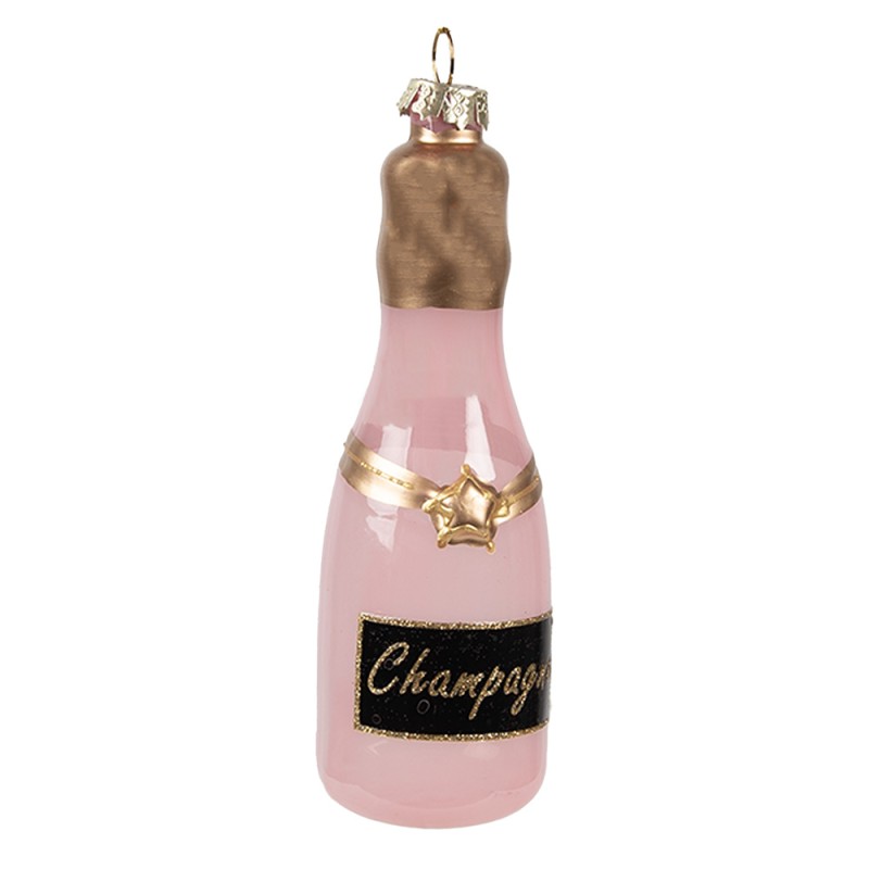 Clayre & Eef Christmas Ornament Bottle Ø 4x12 cm Pink Glass