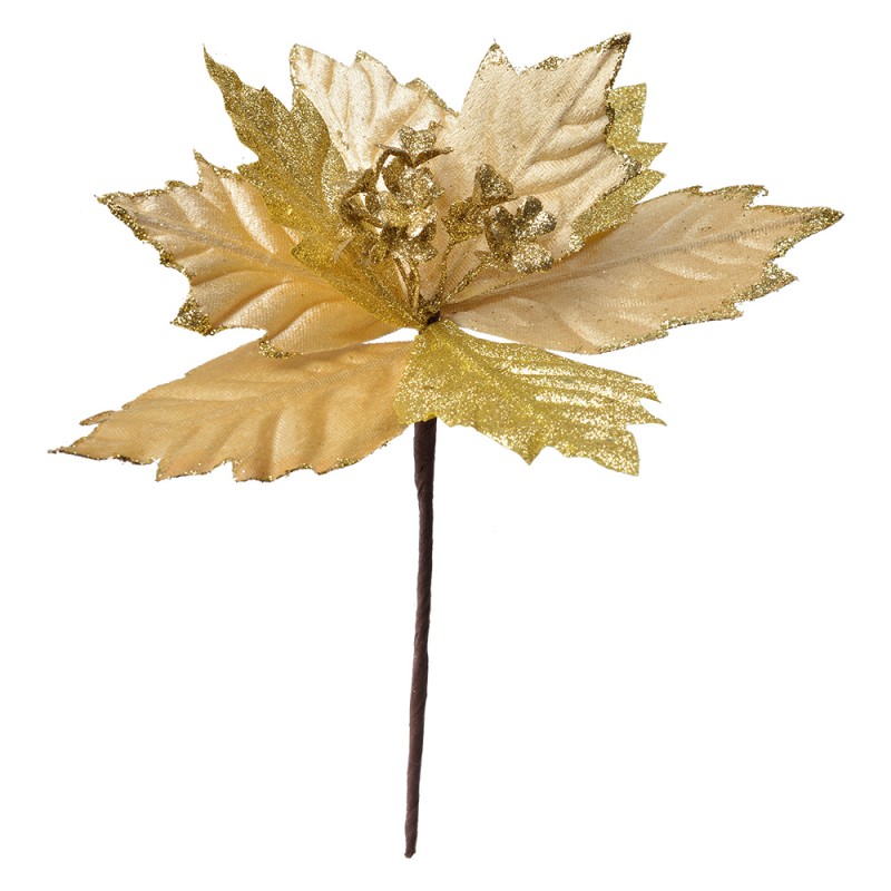 Clayre & Eef Artificial Plant Poinsettia Ø 21x25 cm Gold colored Plastic