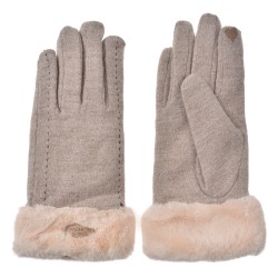 Clayre & Eef Gloves with fur 9x23 cm Beige Polyester