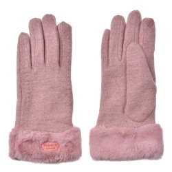 Clayre & Eef Handschoenen met imitatiebont 9x23 cm Roze Polyester