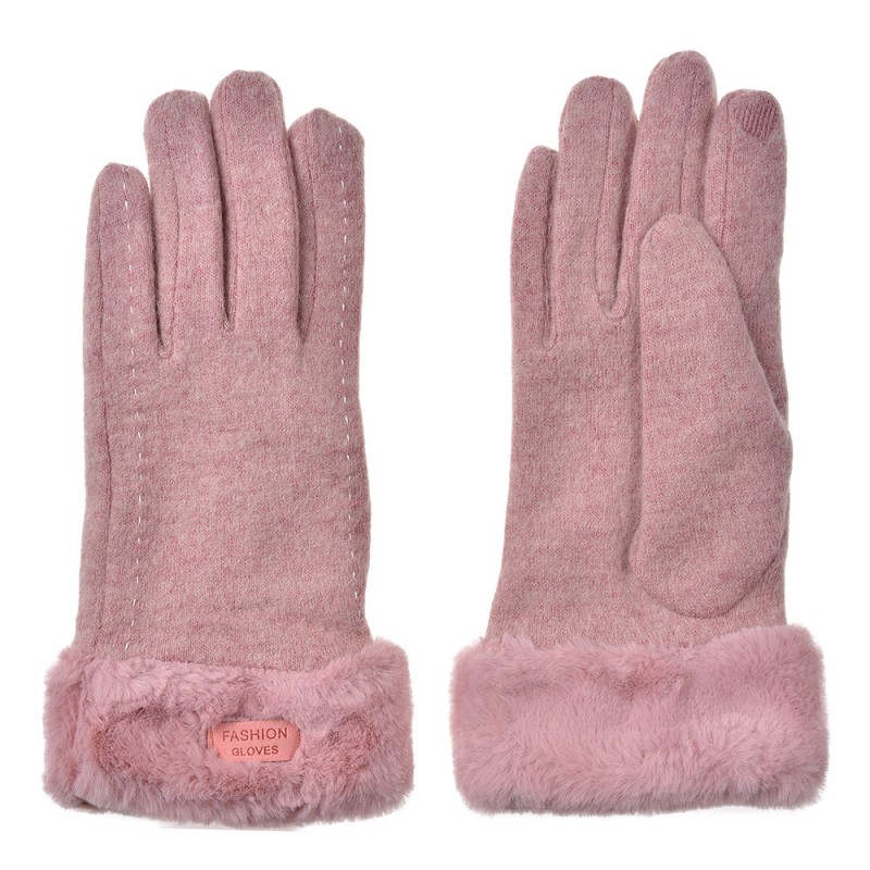 Clayre & Eef Gloves with fur 9x23 cm Pink Polyester