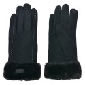 Clayre & Eef Handschoenen met imitatiebont 9x23 cm Zwart Polyester