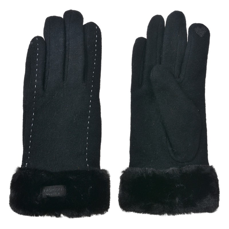 Clayre & Eef Gloves with fur 9x23 cm Black Polyester