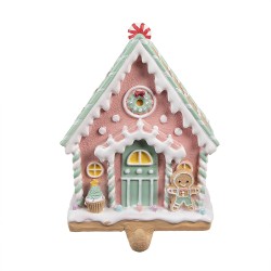 Clayre & Eef Haken für Weihnachtssocke Lebkuchenhaus 13x10x18 cm Rosa Kunststoff