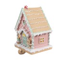 Clayre & Eef Hook Christmas Stocking Gingerbread house 13x10x18 cm Pink Plastic