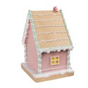 Clayre & Eef Haak Kerstsok Gingerbread house 13x10x18 cm Roze Kunststof