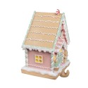 Clayre & Eef Hook Christmas Stocking Gingerbread house 13x10x18 cm Pink Plastic