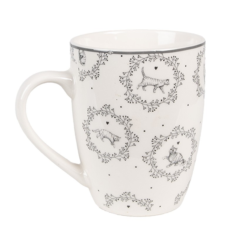 Clayre & Eef Mug 325 ml Blanc Gris Porcelaine Chats