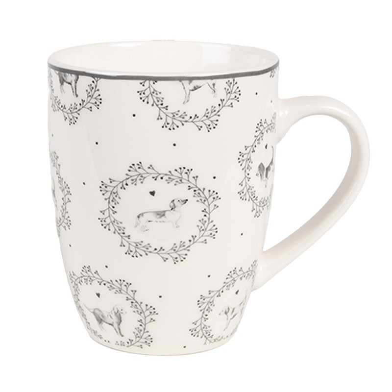 Clayre & Eef Mug 325 ml Blanc Gris Porcelaine Chiens