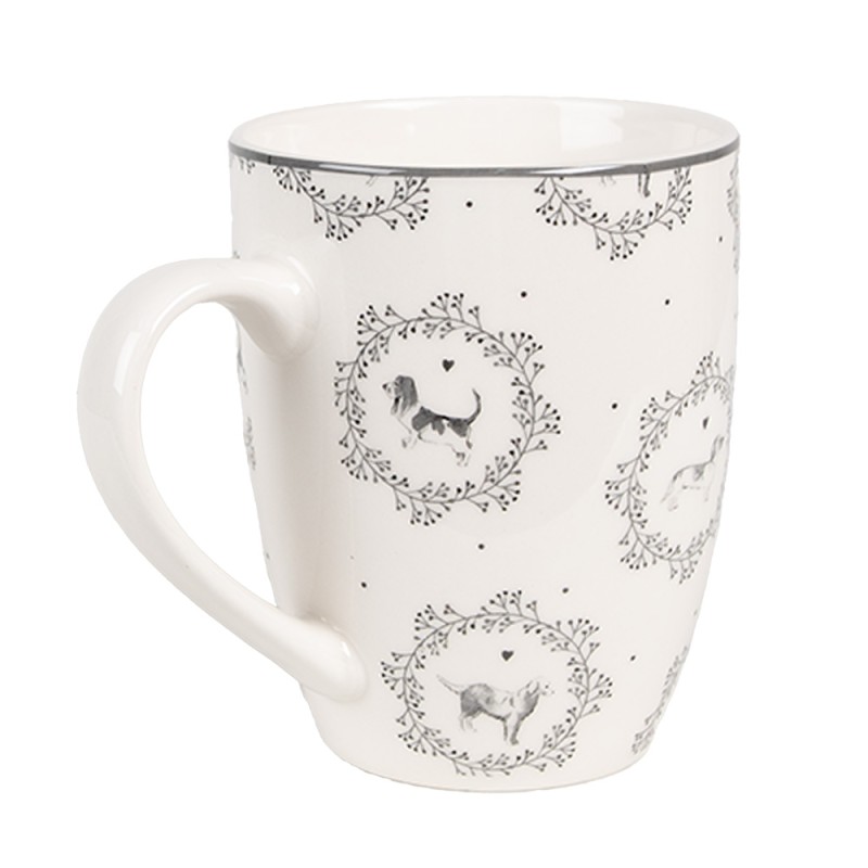 Clayre & Eef Mug 325 ml Blanc Gris Porcelaine Chiens