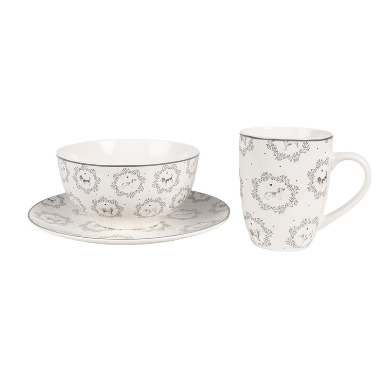 Clayre & Eef Mug 325 ml Blanc Gris Porcelaine Chiens