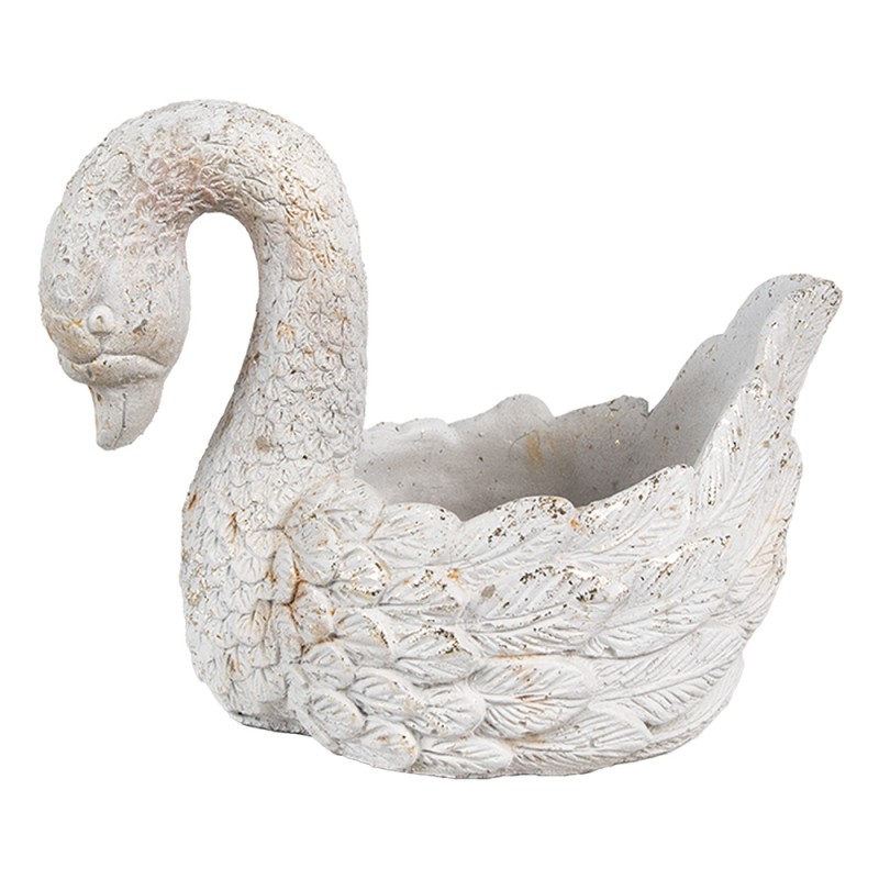 Clayre & Eef Blumentopf Schwan 19x11x15 cm Weiß Stein