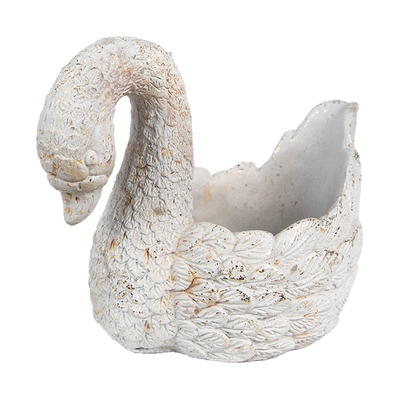 Clayre & Eef Planter Swan 19x11x15 cm White Stone