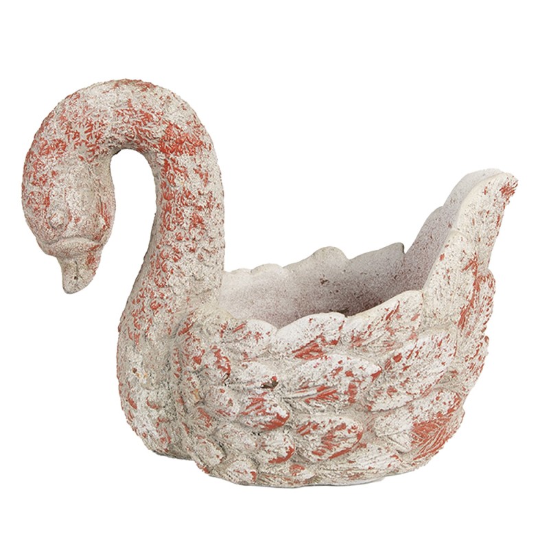 Clayre & Eef Bloempot Zwaan 19x11x15 cm Grijs Rood Steen