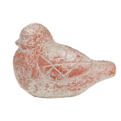 Clayre & Eef Decoratie Beeld Vogel 14x9x10 cm Grijs Rood Steen