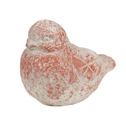 Clayre & Eef Dekorationsfigur Vogel 14x9x10 cm Grau Rot Stein