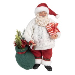 Clayre & Eef Weihnachtsdekorationsfigur Weihnachtsmann 27 cm Weiß Rot Kunststoff