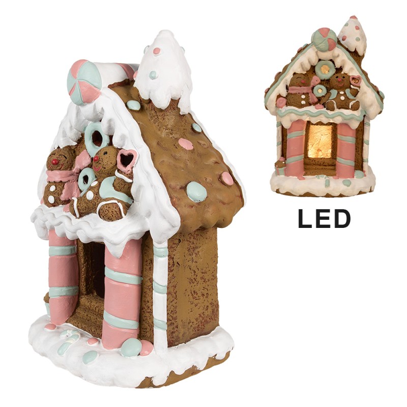 Clayre & Eef Gingerbread house met LED 26x20x37 cm Bruin Kunststof